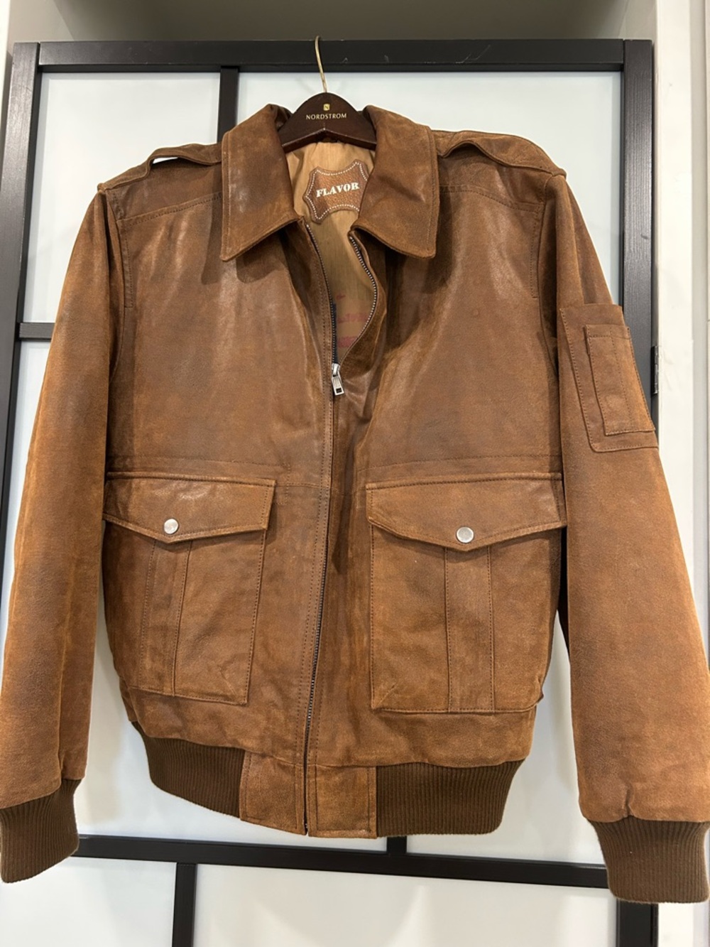 Men's Tan Suede Bomber Jacket
